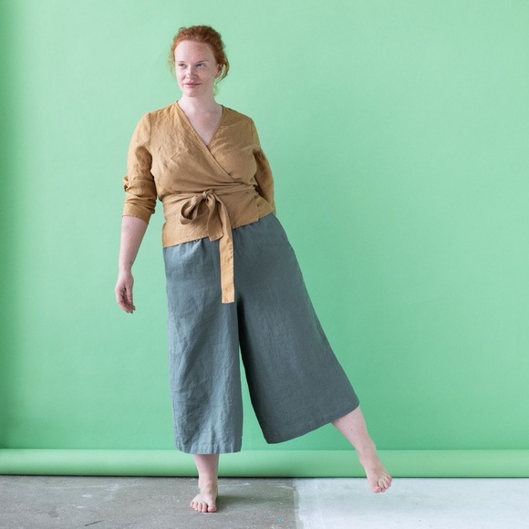 🏷️ SOLD • NOTPERFECTLINEN • Madrid Long Sleeve Linen Wrap Top in Dusty Lavender - Picture 11 of 13